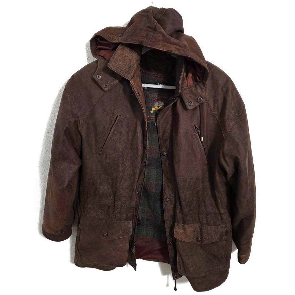 Vintage Adventure Bound Coat Mens Large Brown Leather Hooded Thinsulate Parka